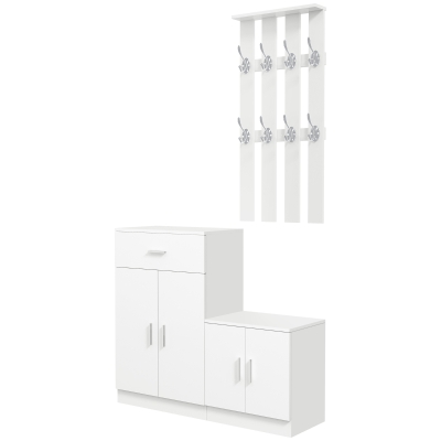 HOMCOM Mobilier de Hol cu Cuier din Lemn Alb, 100x32x187cm(m-11)