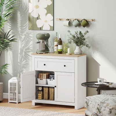 HOMCOM Sideboard Cabinet Adjustable Shelf Drawer White