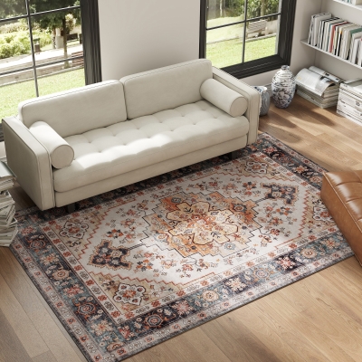 HOMCOM Alfombra Bohemia Antideslizante y Lavable de Pelo Corto para Salón y Dormitorio, 230x160 cm, Marrón