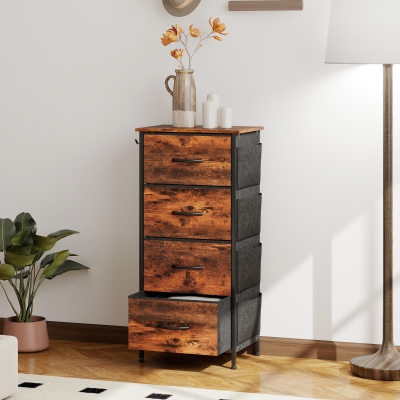 HOMCOM Fabric Drawer Chest Rustic Brown