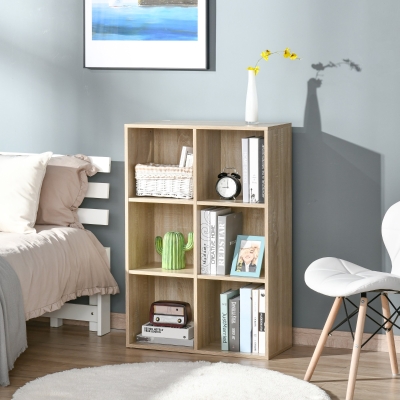 HOMCOM Modernes Würfelregal aus Holz mit 6 Fächern, 65,5x30x97,5 cm, Farbe Eiche
