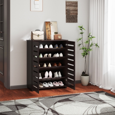 HOMCOM 5-Tier Shoe Cabinet Adjustable Shelves Dark Brown