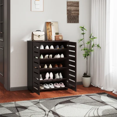 HOMCOM 5-Tier Shoe Cabinet Adjustable Shelves Dark Brown