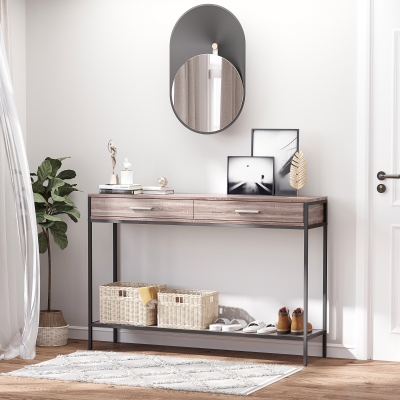 HOMCOM Consola Recibidor Estrecha Mesa Auxiliar Estrecha para Puerta de Entrada 120x30x81,5 cm Estilo Industrial Imitación Roble