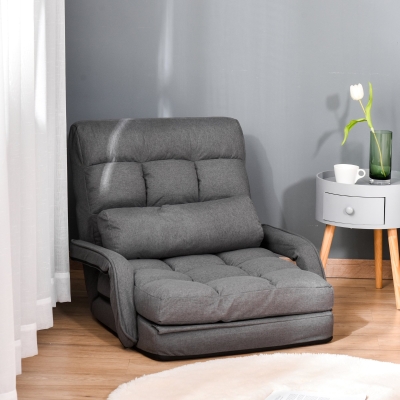 HOMCOM Sillón Cama con Función de Sofá Acolchado Respaldo Ajustable de 5 Posiciones Gris Oscuro