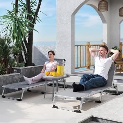 Outsunny Foldable Sun Lounger Set Aluminium Light Grey