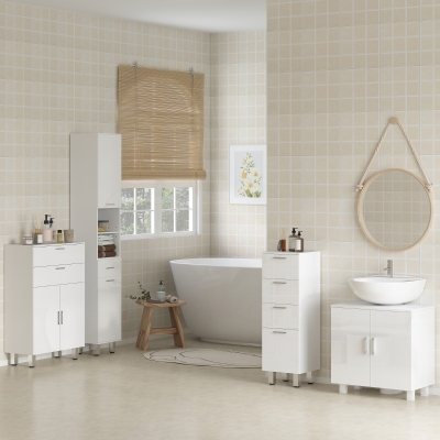 kleankin Mueble Auxiliar Baño Moderno con 2 Cajones Armario y Estantes Ajustables Antivuelco Carga 35 kg 60x30x93 cm Blanco