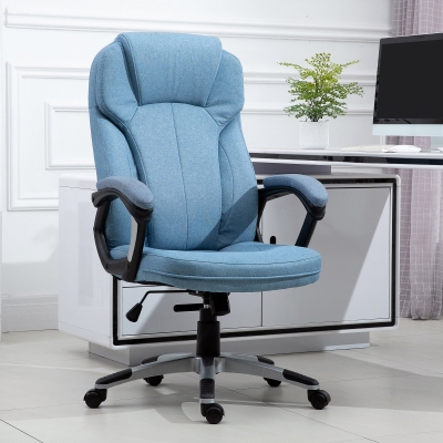 Vinsetto Silla de Oficina Giratoria Silla de Escritorio Ergonómica con Altura Ajustable Reposabrazos y Respaldo Alto Tapizado en Lino Ruedas 66x75x110-120 cm Azul Claro