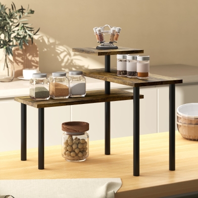 HOMCOM Estantería de cocina a 3 niveles giratorios ahorrador de espacio en madera y acero 40x10x36,5 cm marrón rústico
