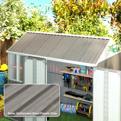 Outsunny Steel Roof Panels Set of 12 Grey Wood Effect