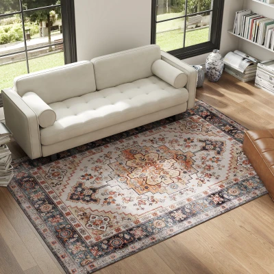 HOMCOM Rutschfester und Waschbarer Bohemianischer Kurzflorteppich für Wohnzimmer und Schlafzimmer, 230x160 cm, Braun