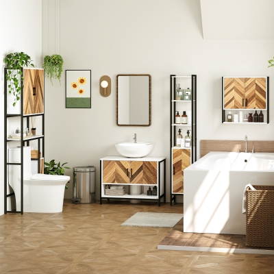 HOMCOM Mueble bajo Lavabo con 2 Puertas y Compartimento Abierto para Lavabo con o sin Pedestal 80x40x60 cm Crema y Nogal