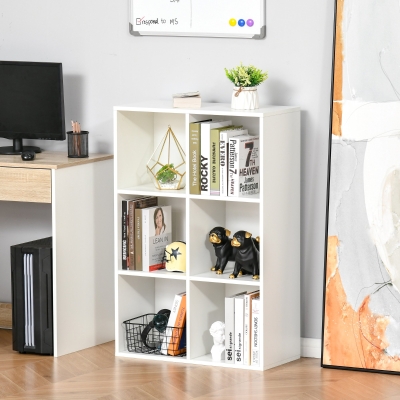 HOMCOM Modernes Würfelregal aus Holz mit 6 Fächern, 65,5x30x97,5 cm, Weiß