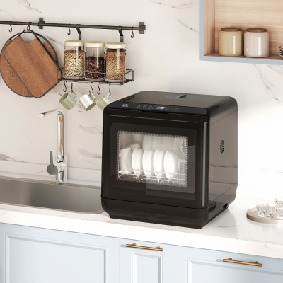 HOMCOM Mini Countertop Dishwasher 6L Tank 4 Settings White