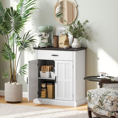 HOMCOM Aparador para Salón Rústico con 2 Puertas 1 Cajón Estante Ajustable para Comedor Entrada Blanco 75,2x40x91,5 cm