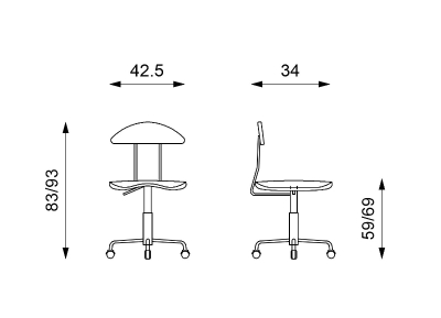 Scaun din polipropilenă 34cm X 42.5cm H. 83/93cm
