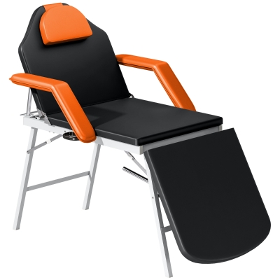 HOMCOM Camilla Masaje Plegable Portátil de 3 Zonas con Respaldo Ajustable Reposacabezas Reposabrazos 182x82x68 cm Naranja