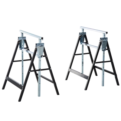 HOMCOM Set de 2 Caballetes Metálicos Plegables con Altura Ajustable Caballetes de Sierra de Acero 68x58x80-130 cm Negro