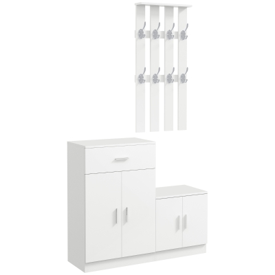 HOMCOM Mobilier de Hol cu Cuier din Lemn Alb, 100x32x187cm(m-1)