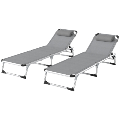 Outsunny Foldable Sun Lounger Set Aluminium Light Grey