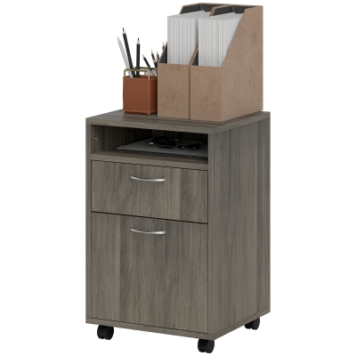 HOMCOM Dokumentenschrank mit 4 Rädern, offener Ablage und Schubladen, aus Holz und Metall, 40x35x60 cm, Grau