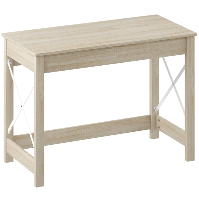 HOMCOM Secretária Moderna Mesa de Estudo com Estrutura de Aço Mesa de Computador 105x50x76 cm Madeira e Branco