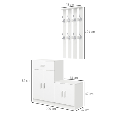 HOMCOM Mobilier de Hol cu Cuier din Lemn Alb, 100x32x187cm(m-3)