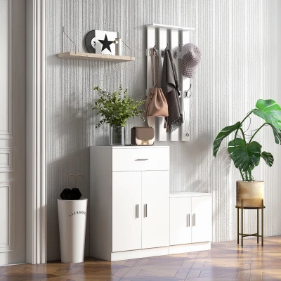 HOMCOM Mobilier de Hol cu Cuier din Lemn Alb, 100x32x187cm(m-2)