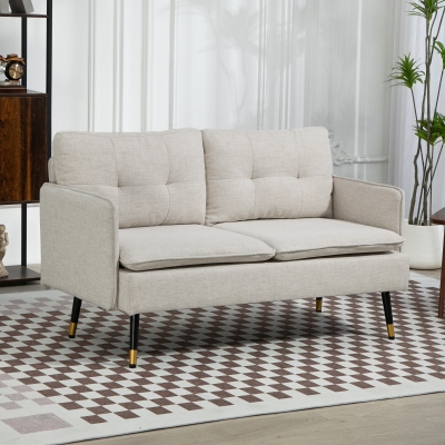 HOMCOM Sofá de Salón de 2 Plazas Moderno con 4 Cojines Reposabrazos y Patas de Acero Carga 240 kg 139x68x80 cm Crema