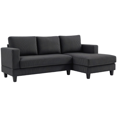 HOMCOM Ecksofa, L-förmiges 3-Sitzer-Sofa mit Chaiselongue, Holzkonstruktion, 8 Beine, Cordstoff, Schaumstoffpolsterung, Grau
