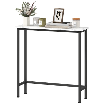HOMCOM Console Entrée Effet Marbre Métal 75x24x76cm Blanc Noir