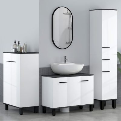 HOMCOM Armario Alto de Baño con Cajón 2 Puertas y Estantes Ajustable Mueble Auxiliar de Baño Anti-vuelco 34x32x170 cm Blanco