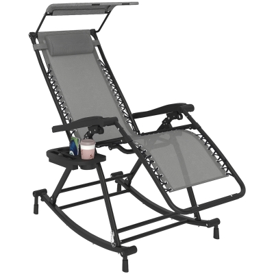 Outsunny Rocking Chair Outdoor Adjustable Grey Lounger
