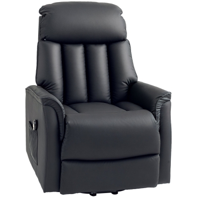 HOMCOM Elektrischer Aufstehsessel, Fernsehsessel, Sessel mit Aufstehhilfe, Liegefunktion, Kunstleder, 80 x 94 x 104 cm, Schwarz