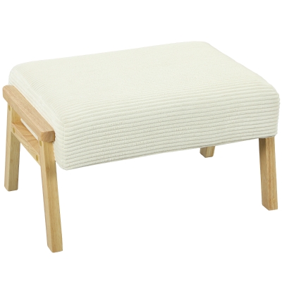 HOMCOM Taburete de asiento con cojín suave patas de madera reposapiés con diseño de cordón crema