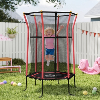 HOMCOM Cama Elástica Infantil Trampolín para Niños +3 Años con Red de Seguridad Ø163,5x190 cm Rojo