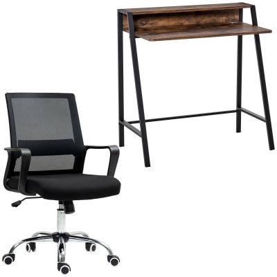 Vinsetto Office Chair & Desk Set with Storage Rustic Brown Black