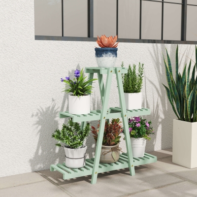 Outsunny Portapiante 3 Livelli Legno Abete 76x26x76cm, Verde Chiaro