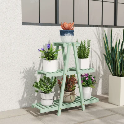 Outsunny Portapiante 3 Livelli Legno Abete 76x26x76cm, Verde Chiaro