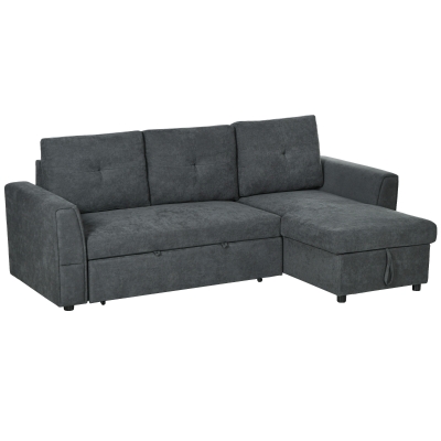 HOMCOM 3-Sitzer-Sofa mit Bettfunktion, Schlafsofa mit Chaiselongue, Polstersofa, Dunkelgrau