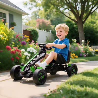 AIYAPLAY Kart Pedales para Niños de +3 Años con Embrague Automático Freno Ruedas Antideslizantes de EVA y Marco Metálico Verde