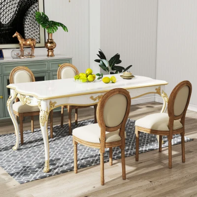 HOMCOM 2 Sedie da pranzo 49cm x 56cm x 96cm Bianco panna, Color legno