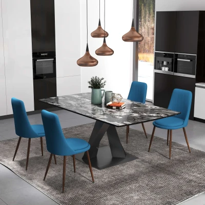 HOMCOM Set 4 Sedie da Cucina Imbottite in Poliestere Acciaio Blu
