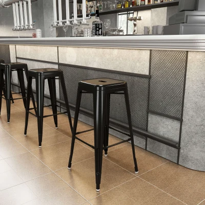 HOMCOM Set 4 Sgabelli da bar in Metallo con Poggiapiedi Nero