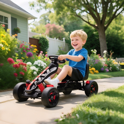 AIYAPLAY Kart Pedales para Niños de +3 Años con Embrague Automático Freno Ruedas Antideslizantes de EVA y Marco Metálico Rojo