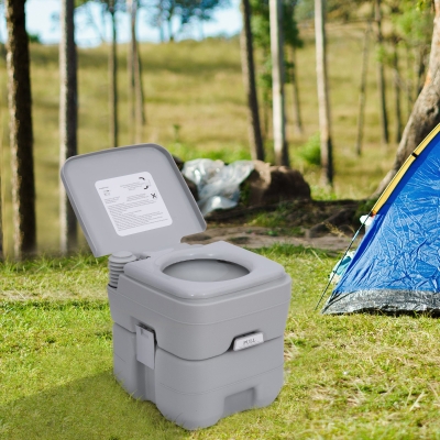 HOMCOM Campingtoilet, 20 L Mobiel WC, Campingtoilet met spoel- en afvoertank, 35,5 x 41 x 42,5 cm, plastic, grijs