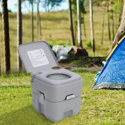 HOMCOM Campingtoilet, 20 L Mobiel WC, Campingtoilet met spoel- en afvoertank, 35,5 x 41 x 42,5 cm, plastic, grijs