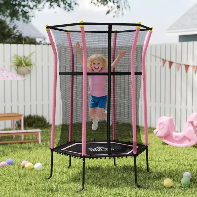 HOMCOM Trampolin für Kinder, Ø163,5 cm, mit Sicherheitsnetz, gepolstert, Stahl, belastbar bis 50 kg