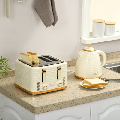 HOMCOM Ensemble Grille-Pain & Bouilloire 2-en-1 Beige
