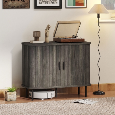 HOMCOM Modern Sideboard Cabinet Tambour Doors Grey
